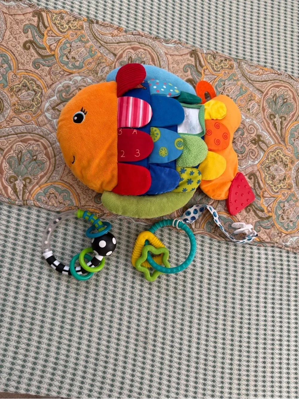 Melissa & Doug Flip Fish, Sassy Baby Rattlin Ring, Teething Baby toys bundle
